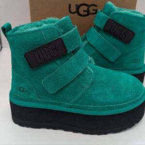 UGG Neumel Platform Emerald Green Suede Fur Shoes Womens Size 6 *NIB*